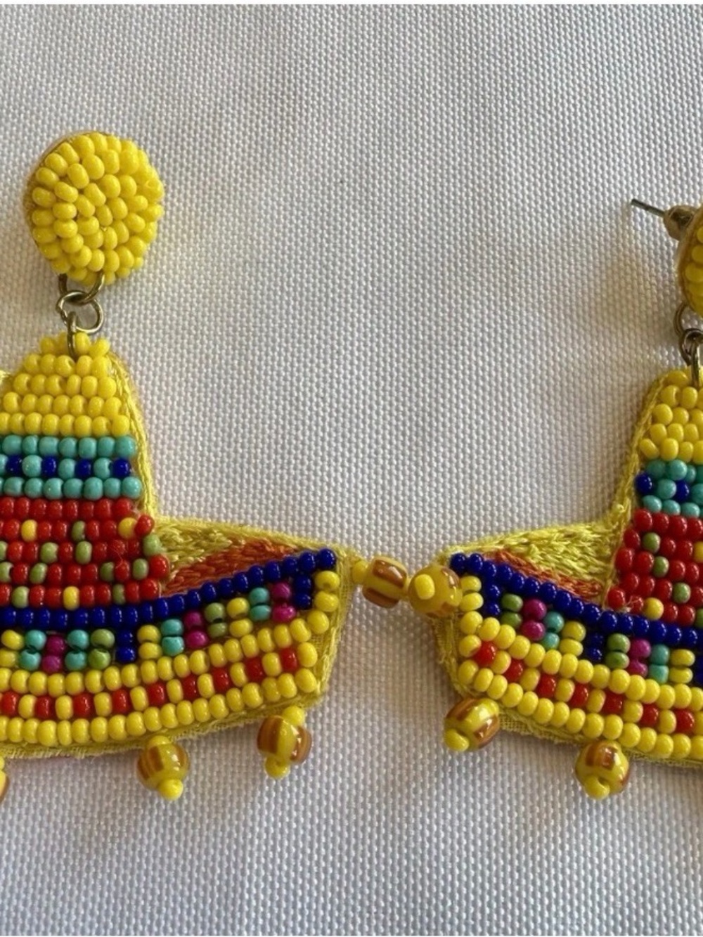 Beaded Yellow Multicolor Sombrero Earrings - Picture 2 of 5